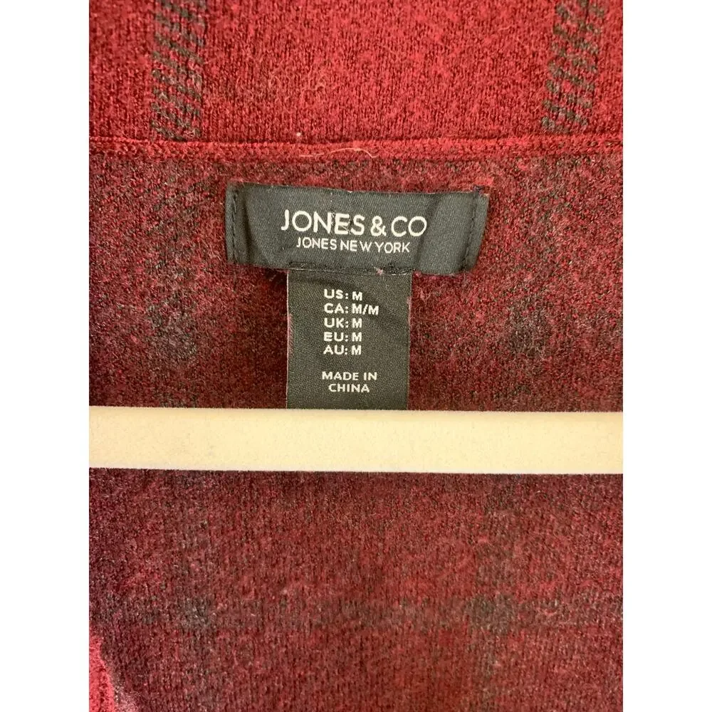 Jones & Co Women’s Windowpane Plaid Sweater Jacket Red & Grey Size M